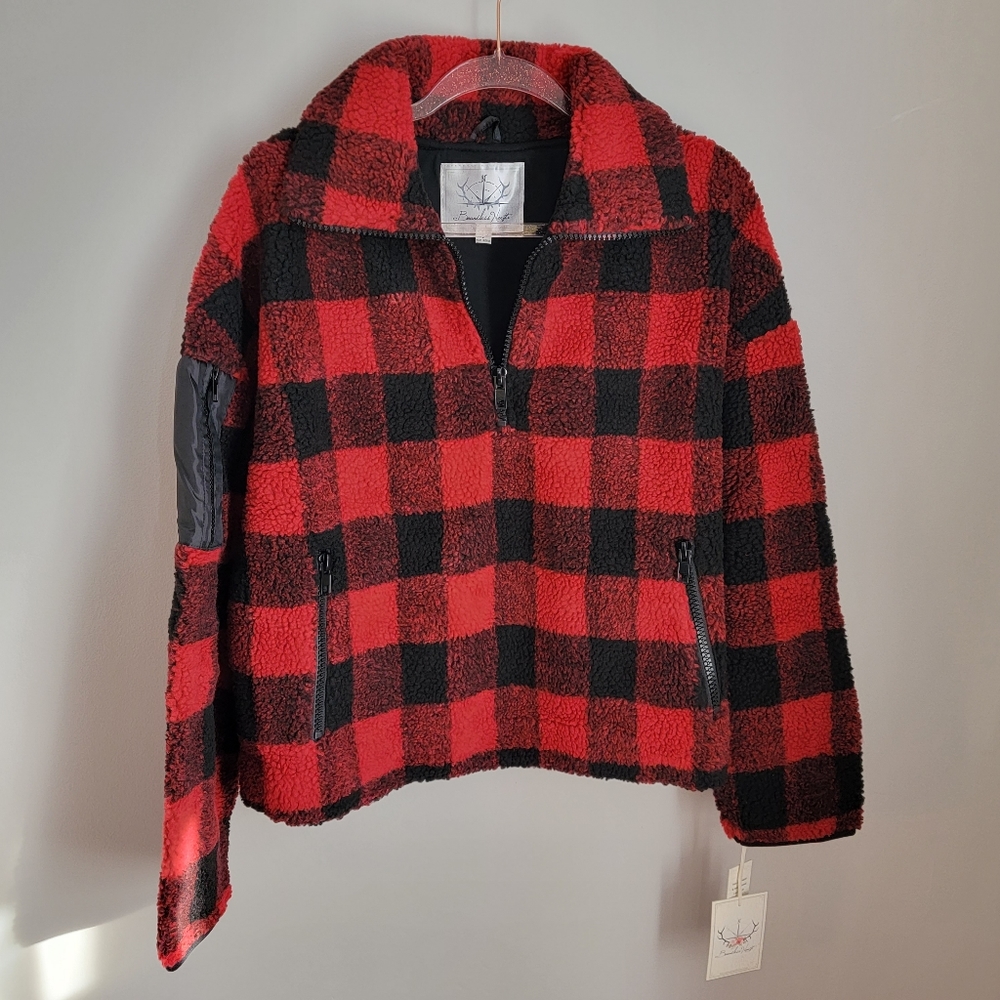 Boundless North NWT Faux Shearling Jacket Red Buffalo Plaid Size Large